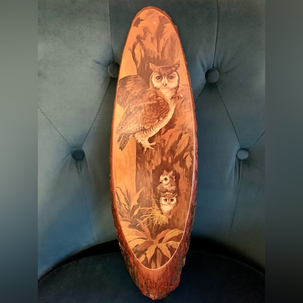 VINTAGE WOOD CARVED OWL HANGING
